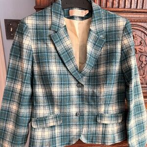 Pendleton Green White Plaid 100% Wool Blazer Jacket Coat